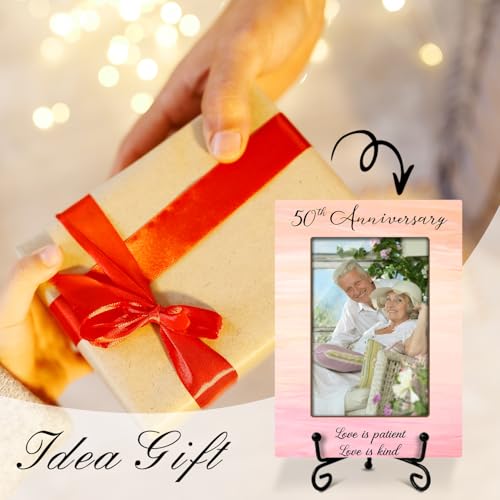 50th Anniversary Picture Frame - Love Is Patient Love Is Kind, 50th Anniversary Wedding Parents Grandparent, 4 x 6 Picture Frame with Stand for Tabletop Display,Mom and Dad - color: Frame23