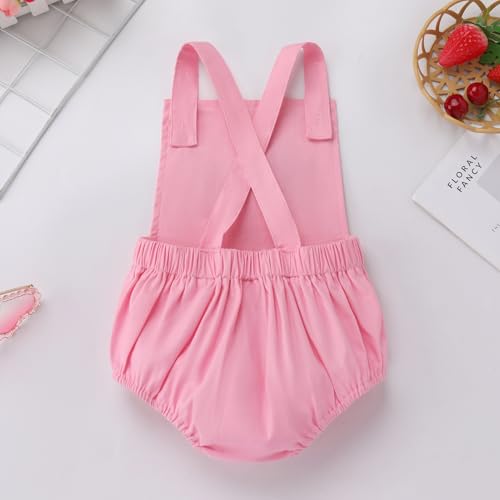 IMEKIS Baby Girls Boys Boho 1st Birthday Outfit Backless Overalls Romper for Cake Smash Photo Shoot - color: Pink Dount One, size: 12-18 Months