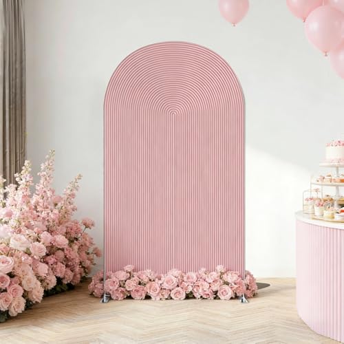 Double-Sided Arch Frame Fabric Cover Beige White Ripples Arched Panel Stand Cover for Wedding Birthday Baby Shower Parties Decoration (Pink-HP462,2.5X6ft) - color: Pink-HP462, size: 2.5X6ft