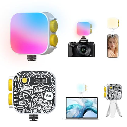 PHOTOOLEX Tofu Light, Magnetic RGB Video Camera Light, Portable Mini Panel Photography Lighting w Clip & Mini Tripod & Cold Shoe Mount, CRI 96+/2500-9900K/21 Scenes, for Selfie Video Conference Vlog