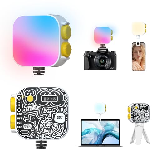 PHOTOOLEX Tofu Light, Magnetic RGB Video Camera Light, Portable Mini Panel Photography Lighting w Clip & Mini Tripod & Cold Shoe Mount, CRI 96+/2500-9900K/21 Scenes, for Selfie Video Conference Vlog
