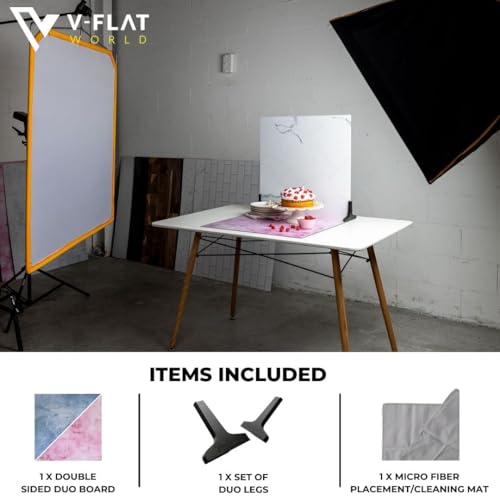 V-FLAT WORLD Duo Board Product Photography Backdrops - 2-Sided Background for Photograph, Item & Food Photography Background - Includes 2 Legs & Mat - 24" x 24", Plastered Pink/Barn Door Blue - color: Barn Door Blue/Plastered Pink, size: 24 x 24 inches