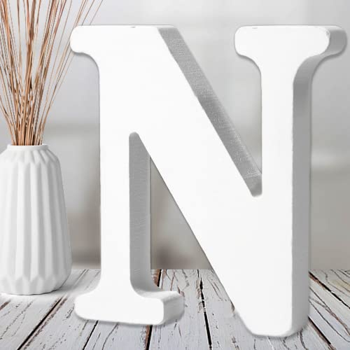 AOCEAN 6 Inch White Wood Letters - Unfinished Wood Letters for Wall Christmas Decor Standing Letters Slices Sign Board Decoration for Xmas Home Party Projects (N) - style: N