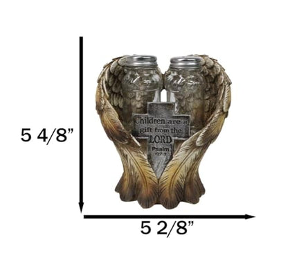 Ebros Gift Decorative Holy Cross Children Are A Gift From The Lord Psalms 127:3 Angel Wings Salt And Pepper Shakers Holder Set in Spiritual Religious Christian Decor Sculpture Kitchen Dining Accent