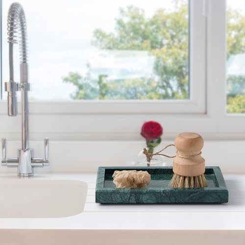 Natural Small Marble Vanity Tray, Luxury Stone Organizer for Bathroom & Kitchen | Holds Soap Dispenser, Jewelry, Perfume | Non-Resin, Non-Ceramic Décor - color: Green, size: 7.9" x 4.3" x 0.8"