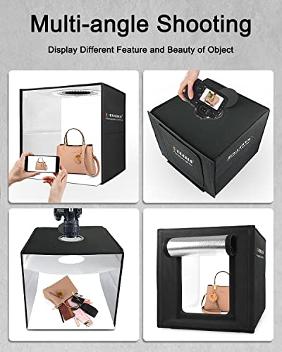 DUCLUS Light Box Photography, 16x16 Inch Photo Light Box with 160 Dimmable LED Lights (CRI 97+), 6 PVC & 2 Paper Backdrops, Portable Studio Box for Product Photography: Jewelry, Food, Shoes - size: 16*16 inch