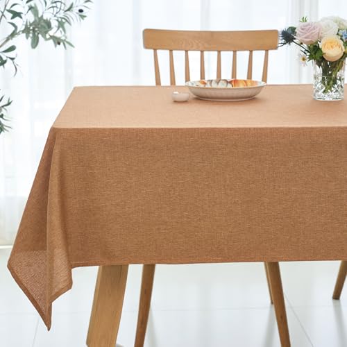 maxmill Fall Rectangle Tablecloth Waterproof Spillproof Wrinkle Resistant Washable Decorative Fabric Linen Textured Dining Table Cloth for Harvest Thanksgiving Dinner Parties, 52 x 84 Inch, Amber - color: Amber, size: 84" x 52" (Rectangular)
