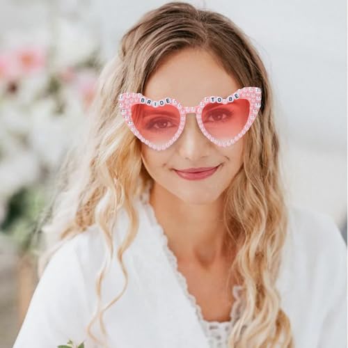Etercycle Heart Shaped Sunglasses, Bachelorette Party Bride Sun Glasses, Cute Pearl Pink Heart Sunglasses Bride to Be Party Gift - color: Pink Pearls