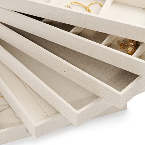 Oirlv linen Jewelry Display Trays Stackable Necklace Bracelet Ring Showcase Display Empty Plate(Pack of 1) - size: 1 Grids