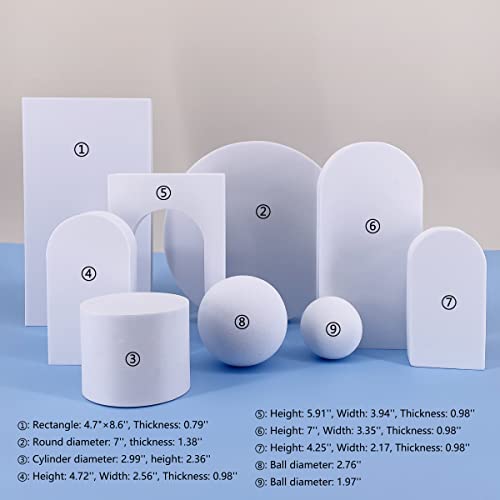 9PCS Product Photography Props Foam Cube, Photo Shooting Props for Food, Jewelry, Cosmetics and Accessories (White)