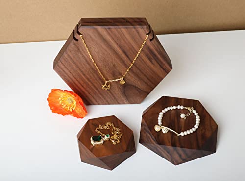 2pcs Wooden Jewelry display tray, Hexagon jewelry display riser, Jewelry retail shop photography props【Walnut Hexagon tray-2pcs】