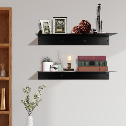 RealPlus Metal Floating Shelf 16.8" x 8" Modern Heavy Duty Steel Wall Mount Shelf, Black - color: Black (Pack of 1), size: 16.8"W x 8"D