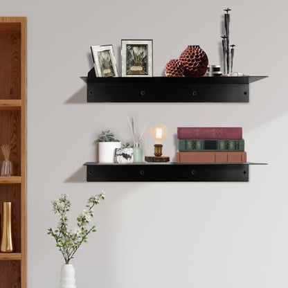 RealPlus Metal Floating Shelf 16.8" x 8" Modern Heavy Duty Steel Wall Mount Shelf, Black - color: Black (Pack of 1), size: 16.8"W x 8"D
