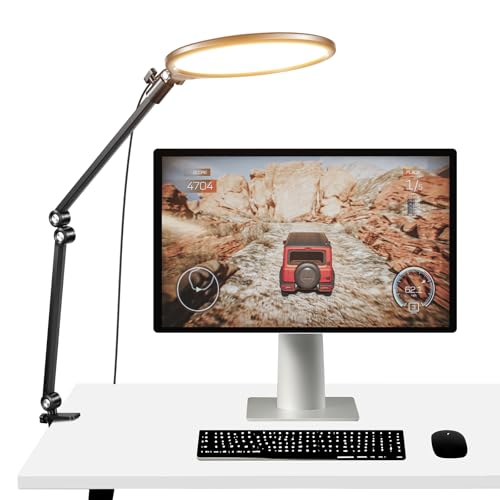 NEEWER Basics 10.5" Streaming Key Lighting, 3000-6500K 15W Full Screen LED Panel Ring Light with Adjustable Arm Stand Desk Clamp Timer for Laptop Computer Video Conference Zoom Makeup, R10