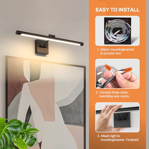 Joosenhouse LED Picture Light Modern Black Art Display Light Artwork Display Light for Paintings 14W (70W Eqv) Hardwired Connection 3000K 24.4 inches - color: Black, size: Non-Dimmable 24.4" Long