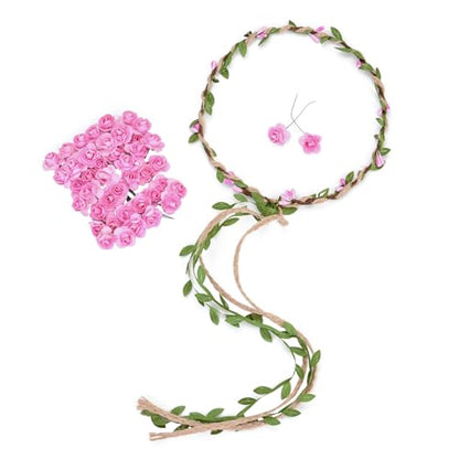 DDazzling Flower Crown Floral Wreath Headband Floral Garland Headbands Photo Props,Rose Flower Crown Kit, 3 Piece (Pink) - color: Pink