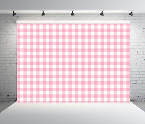 10x6.5ft Fabric Pink and White Checked Backdrop Pastel Pink Gingham Pattern Background Plaid Texture Backdrop for Birthday Party Decorations Wedding Baby Shower Photo Studio Props - size: 10x6.5FT
