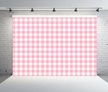 5x4ft Fabric Pink and White Checked Backdrop Pastel Pink Gingham Pattern Background Plaid Texture Backdrop for Birthday Party Decorations Wedding Baby Shower Photo Studio Props - size: 5x4FT