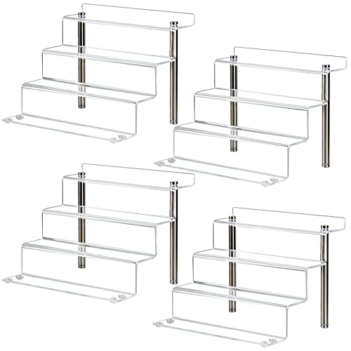 9 x 6 in Acrylic Display Risers Shelf for Pops Figures, 4 Tier Perfume Organizer Stand, Dessert Shelves for Party, Clear Display stand for Decoration and Organizer