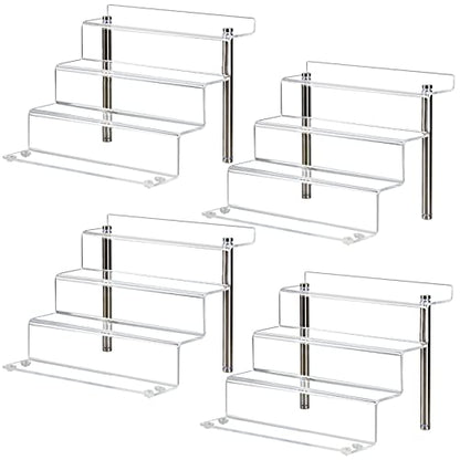 9 x 6 in Acrylic Display Risers Shelf for Pops Figures, 4 Tier Perfume Organizer Stand, Dessert Shelves for Party, Clear Display stand for Decoration and Organizer