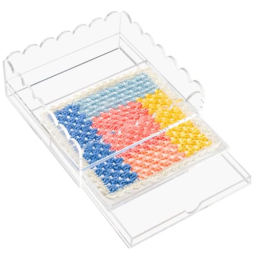 Scalloped Acrylic Tray, 9" x 9" Clear Acrylic Tray with Double Layer Drawer for Insert Needlepoint,Art, Customizable Photos,Fabric,Messages Display Basket,Decorative Tray Gift for Home Office - size: 9''x9''x2.5'' 2d