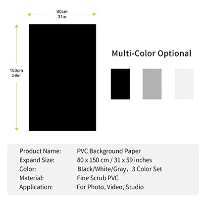 Meking 31x59inch (80x150cm) Photography PVC Backdrop Background Matte Vincly Seamless Backdrop Kit for Studio Video Product Shooting, 3 Solid Colors - color: Matte Black White Grey