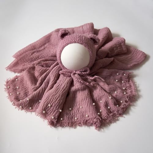 Zeroest Newborn Photo Props Hat Blanket Photography for Babies Cloth Wrap Hats Set Baby Boy Girl Photo Shoot Outfits (Pink) - color: Pink