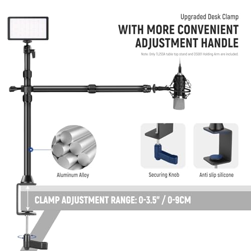 NEEWER Desk Stand with 2 Telescopic Boom Arms Phone Holder for Mic Camera Webcam Ring Light, Desktop Overhead Microphone Mount with C Clamp, Ball Heads, Screw Adapter, Cleaning Cloth, TL253A+DS001 - style: TL253A+DS001 w/Cleaning Cloth