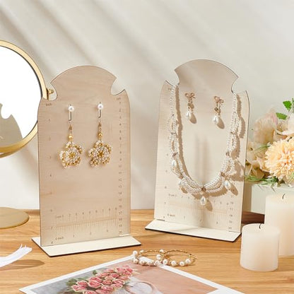 FINGERINSPIRE 2 Pcs Earring Measurement Display Stand 5.3x3x9.8 Wood Ear Stud Stand Earring Organizer Frame with Measurements Floral White Arch-Shaped Earring Holder for Measuring Selling Earring - size: 5.3x3x9.8"