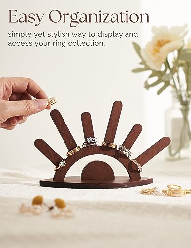 Wooden Ring Holder, Evil Eye Ring Display Wood Ring Stand, Cute Jewelry Display for Ring Display Stand, Christmas Birthday Engagement Gift for Women Her - color: Brown Wood