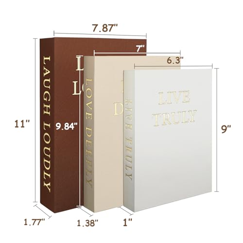 Aesthetic Decorative Books, Set of 3 Linen Fake Book, Faux Book Boxes for Coffee Table, Photo Organization, and Keepsake Storage - color: Brown/Beige/White