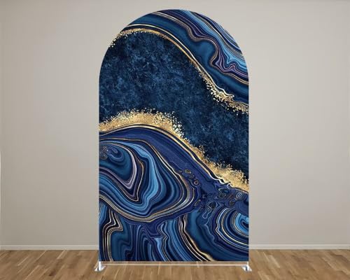 Arch Cover Backdrop Fabric Sapphire Blue Marble Abstract Texture Arched Backdrop Cover for Birthday Party BBY Shower Decoration Arched Backdrop - color: Gx-751, size: W35''byH60'' (3X5ft)