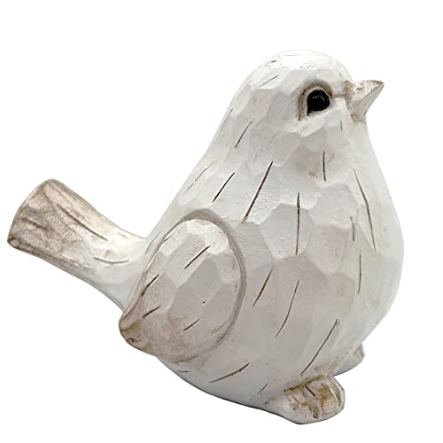 New White Modern Farmhouse Bird Figurine, Bird Statue Sculpture - Carved Rustic Distressed Animal Bird Ornaments - Home Decor Accents Collectible Bird Figurine | Spring - color: Distressed