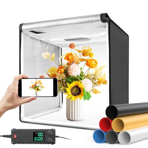 Bi-Color LED Photo Light Box 16x16 inch, 168 Dimmable LEDs Product Photography Lighting Tent with High CRI>98, 6 Colors Backdrops for Jewelry/Artwork/Small Objects Tabletop Studio