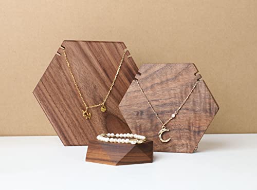 Wood necklace holder stand, Retail hanging necklace organizer, Walnut necklace display stands for selling, jewelry stand necklace holder【Hexagon Necklace holder-Small】 - color: Walnut, size: Small