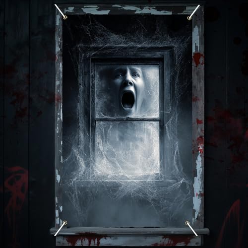 Nuxovilar Halloween Window Decorations, Ghostly Screaming Spirit Behind Cobwebbed Halloween Window Cover for Indoor, Party, Haunted House, 31.5x47.3 Inches - color: VC03612