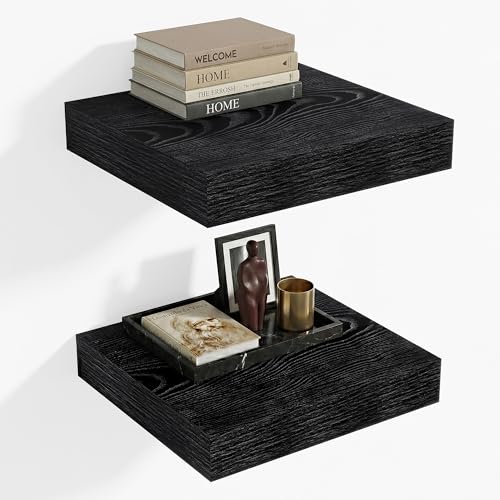 Heimlove 12 Inch Deep Floating Shelves, 12 x 12 inches Long Wall Shelf, Large Extra Display Shelf & Storage Shelf, Rustic Wood Wall Shelves for Fireplace Mantel, Black - 2Pack - color: Black, size: 12"W x 12"D x 2"H, Set of 2