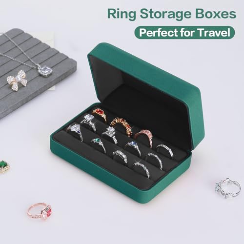 KUKUVR Velet Ring Storage Box, Travel Jewelry Case with 3 Slot Ring Display Organizer (Green) - color: Green