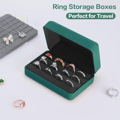 KUKUVR Velet Ring Storage Box, Travel Jewelry Case with 3 Slot Ring Display Organizer (Green) - color: Green