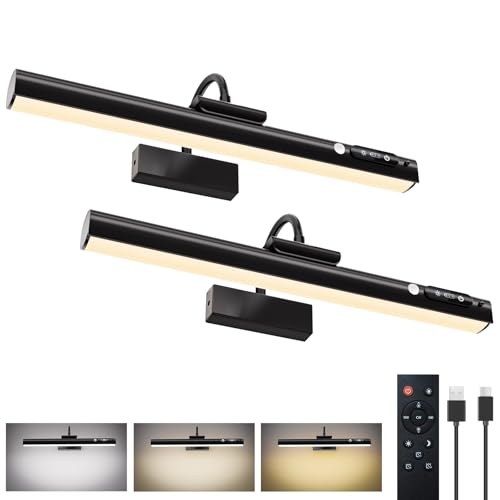 15.7'' Picture Lights for Wall with Motion Sensor, 9000mAh Rechargeable Battery Operated Poster Lights for Paintings, Portraits, Wall Decor, Black(2pcs) - color: Black-2P