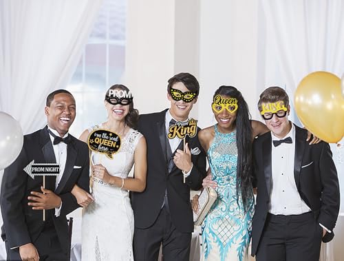 35 Pieces Prom Photo Booth Props Kit Funny Prom Dance Props Sticks High School College Graduation Prom Night Disco Party Decorations Supplies Black Gold Sliver