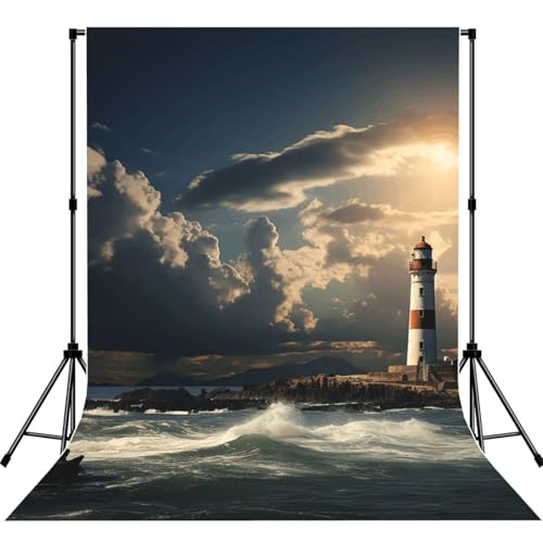Old Lighthouse by The Sea Backdrop Background for Photography 5x7ft Photobooth Professional Photo Backdrop Curtains Video Photography Studio Photo Backgrounds Banner Booth Background Screen Parties - color: Old Lighthouse By The Sea