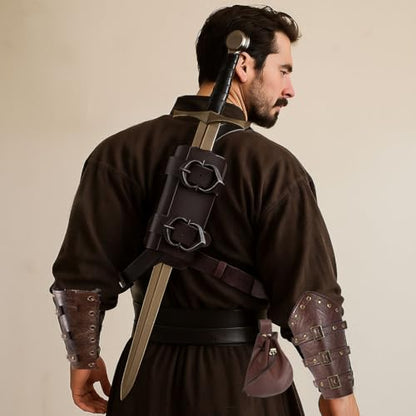 Medieval Back Sword Frog Holder Bracers Belt and Belt Pouch Viking Warrior Costume Renaissance Accessory Cosplay Props - color: Brown