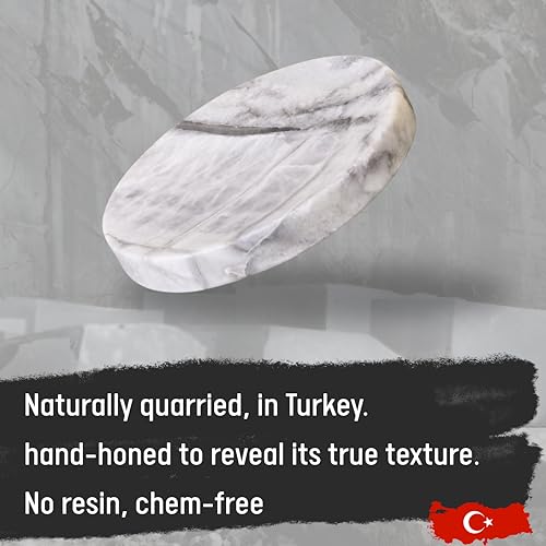 Natural Round Marble Dish Tray— Luxurious Grey Marble, Hand-Honed Matte, Resin-Free Multi-use for Home Decor, Jewelry, Trinket Tray, Soap Dish, Dispenser Base, Key Holder (4.7'', Grey)