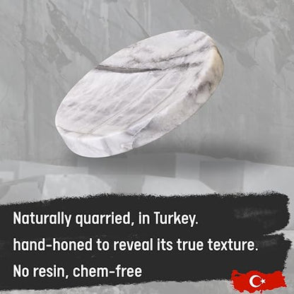Natural Round Marble Dish Tray— Luxurious Grey Marble, Hand-Honed Matte, Resin-Free Multi-use for Home Decor, Jewelry, Trinket Tray, Soap Dish, Dispenser Base, Key Holder (4.7'', Grey)