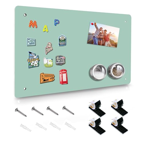 Green Magnetic Board,17.5" x 11.4" Magnet Bulletin Board to Display Magnetic Notes, Poetry, Photos, Suitable for Wall, Refrigerator, Cabinet etc, Come with 4 Pcs Dual Lock Tape and Screws - color: Green, size: 1 Pack (17.5" x 11.4")