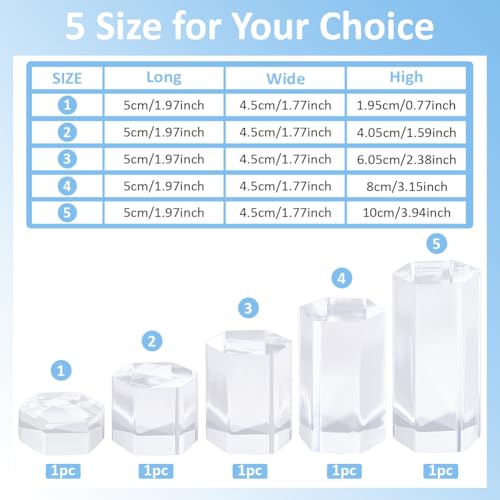 BENECREAT 5 Pcs Acrylic Blocks, Clear Hexagon Display Pedestals, Display Blocks Tabletop Display Stand, Photography Props for Miniature Collectible Jewelry Watch and Decor Displaying