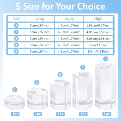 BENECREAT 5 Pcs Acrylic Blocks, Clear Hexagon Display Pedestals, Display Blocks Tabletop Display Stand, Photography Props for Miniature Collectible Jewelry Watch and Decor Displaying