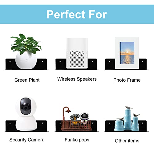 9 Inch Acrylic Floating Shelf No Drill Adhesive Wall Shelf Set of 2 for Funko Pop Storage, Floating Shelves Damage-Free Expand Wall Space for Living Room, Bathroom, Gaming Room, Office - Black - color: Black