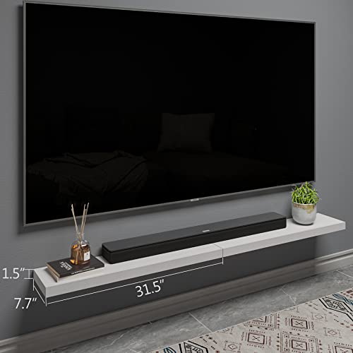 BAMEOS Floating Shelves,31 in W White Wall Mounted Wooden Shelves with Invisible Brackets Set of 2, Hanging Wall Shelves Decoration for Bedroom, Bathroom, Living Room and Kitchen - color: White, size: 31x7 2Pcs